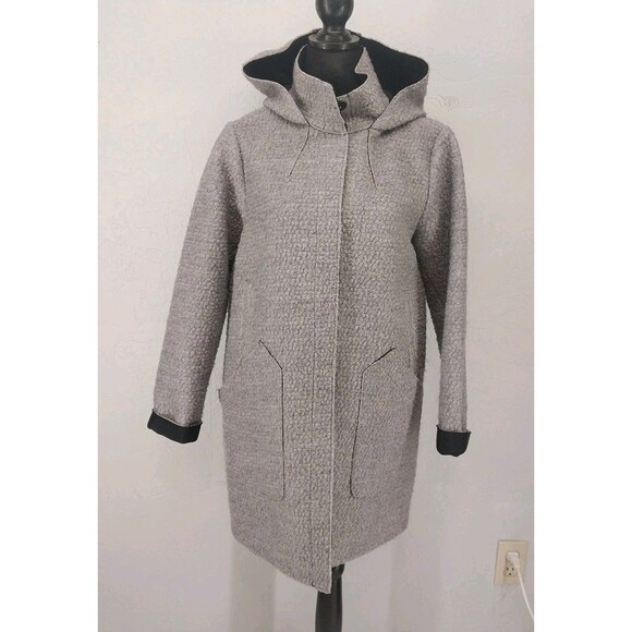 Vince Camuto Wool Blend Gray Black Hooded Pea Coat Winter Size Medium - Picture 1 of 10